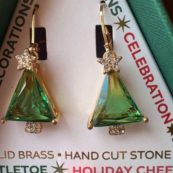 True to Form Green and Gold Christmas Tree Earrings - Picture 7 of 8